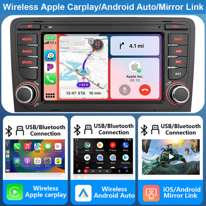 7" Android13 Car Wireless Carplay Android Auto Radio+Cam+Dvr for Audi A3 2003-12