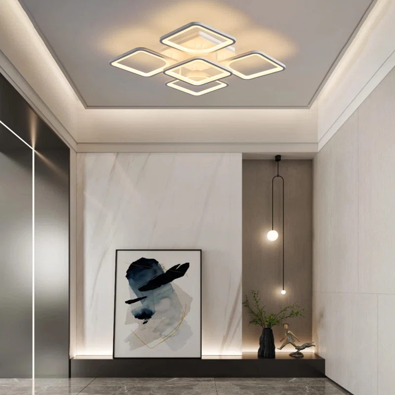 Flausch 5-Light 60Cm Modern Ceiling Light, Dimmable LED Flush Mount with Remote, Squares Acrylic Chandelier