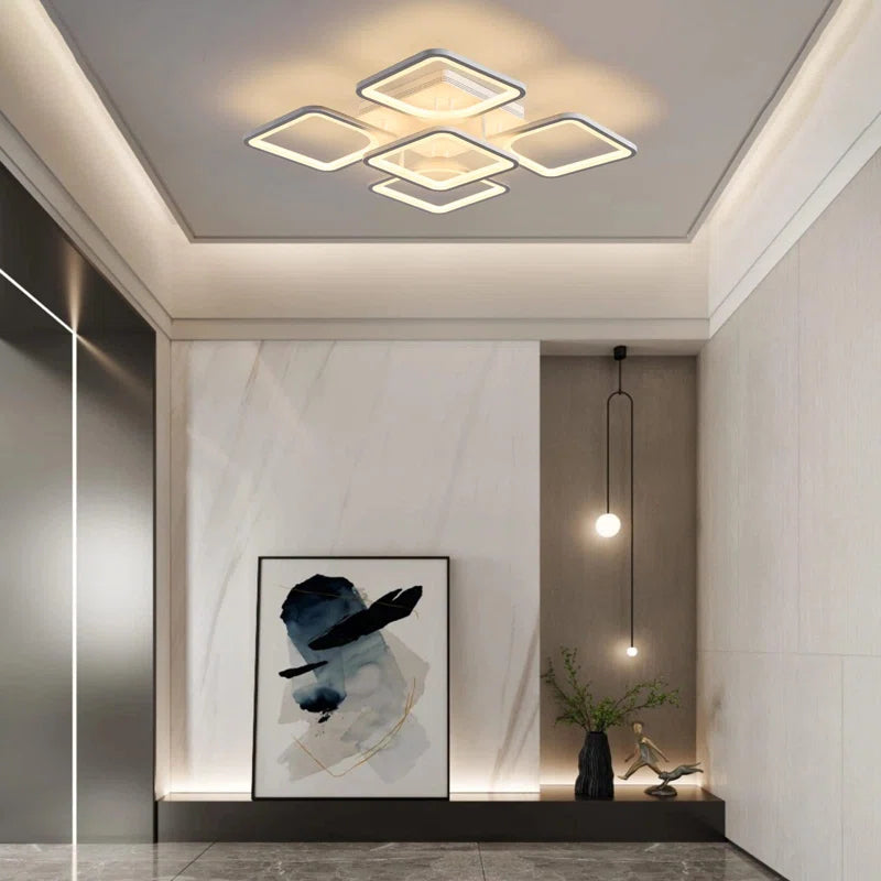 Flausch 5-Light 60Cm Modern Ceiling Light, Dimmable LED Flush Mount with Remote, Squares Acrylic Chandelier
