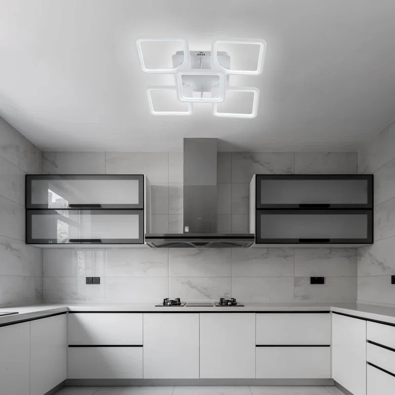 Flausch 5-Light 60Cm Modern Ceiling Light, Dimmable LED Flush Mount with Remote, Squares Acrylic Chandelier