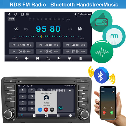 7" Android13 Car Wireless Carplay Android Auto Radio+Cam+Dvr for Audi A3 2003-12