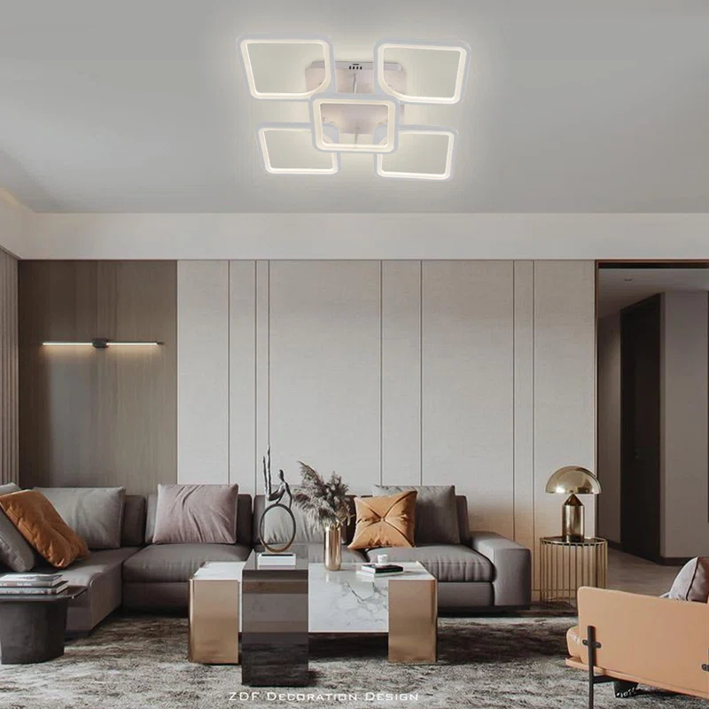 Flausch 5-Light 60Cm Modern Ceiling Light, Dimmable LED Flush Mount with Remote, Squares Acrylic Chandelier