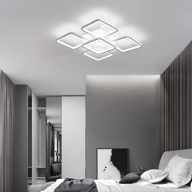 Flausch 5-Light 60Cm Modern Ceiling Light, Dimmable LED Flush Mount with Remote, Squares Acrylic Chandelier