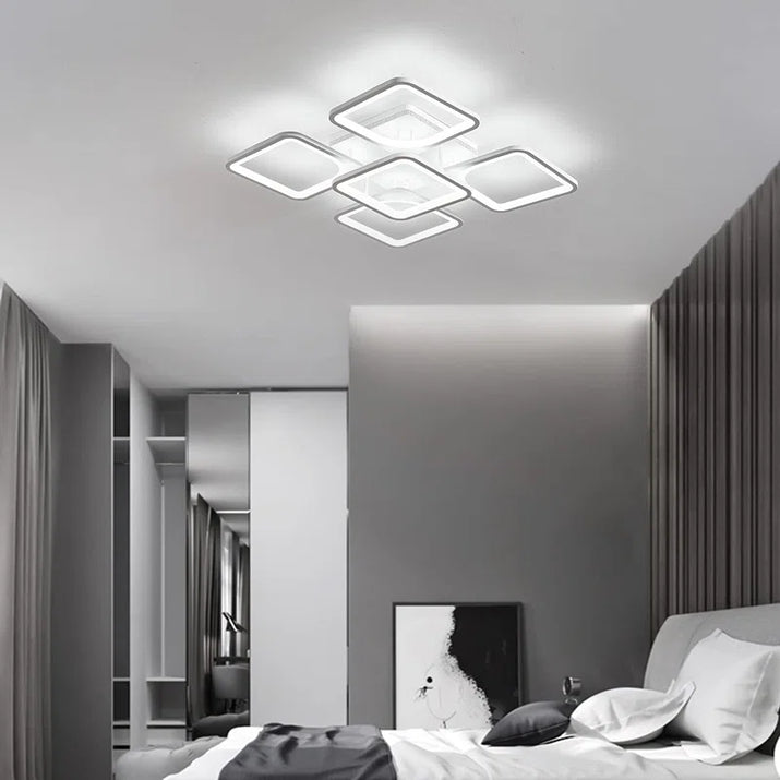 Flausch 5-Light 60Cm Modern Ceiling Light, Dimmable LED Flush Mount with Remote, Squares Acrylic Chandelier
