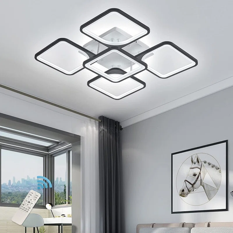 Flausch 5-Light 60Cm Modern Ceiling Light, Dimmable LED Flush Mount with Remote, Squares Acrylic Chandelier