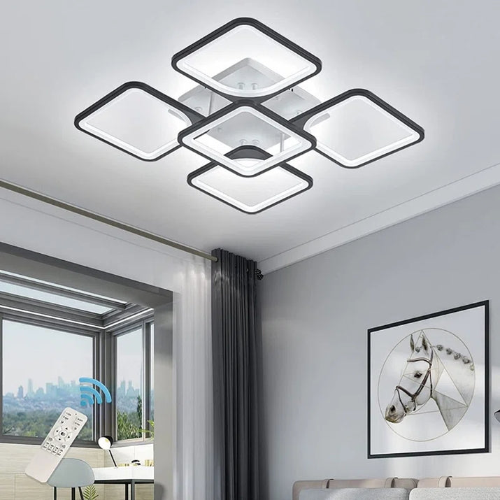 Flausch 5-Light 60Cm Modern Ceiling Light, Dimmable LED Flush Mount with Remote, Squares Acrylic Chandelier