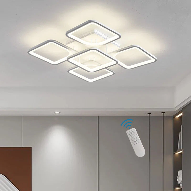 Flausch 5-Light 60Cm Modern Ceiling Light, Dimmable LED Flush Mount with Remote, Squares Acrylic Chandelier