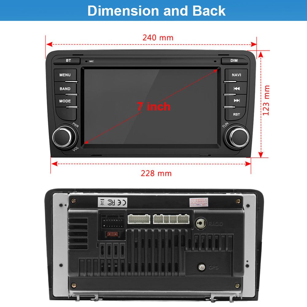 7" Android13 Car Wireless Carplay Android Auto Radio+Cam+Dvr for Audi A3 2003-12