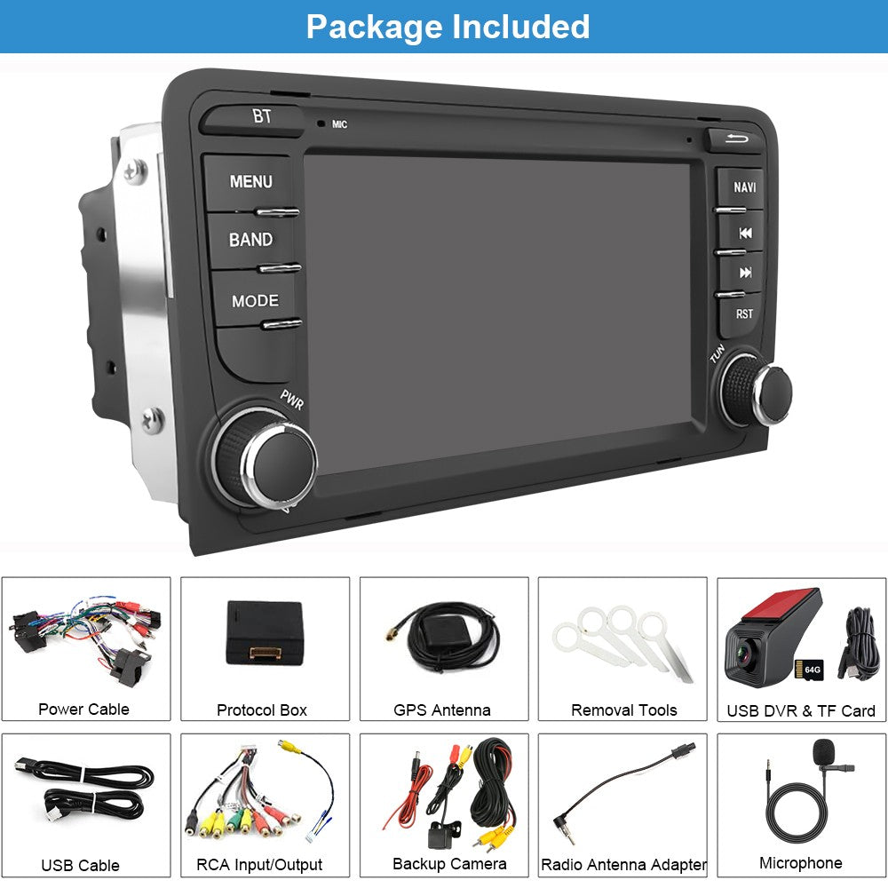 7" Android13 Car Wireless Carplay Android Auto Radio+Cam+Dvr for Audi A3 2003-12