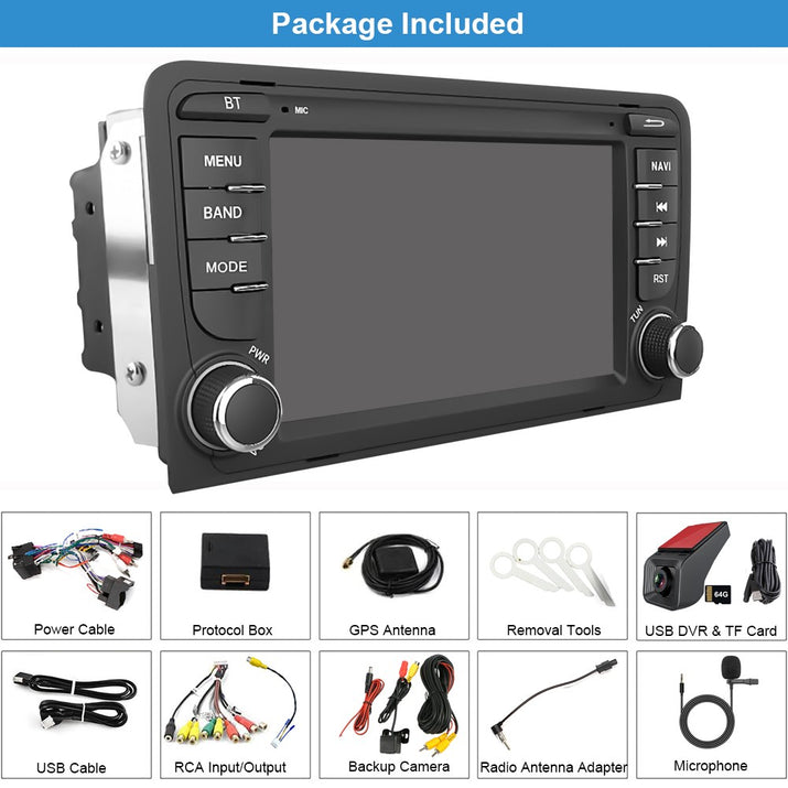 7" Android13 Car Wireless Carplay Android Auto Radio+Cam+Dvr for Audi A3 2003-12