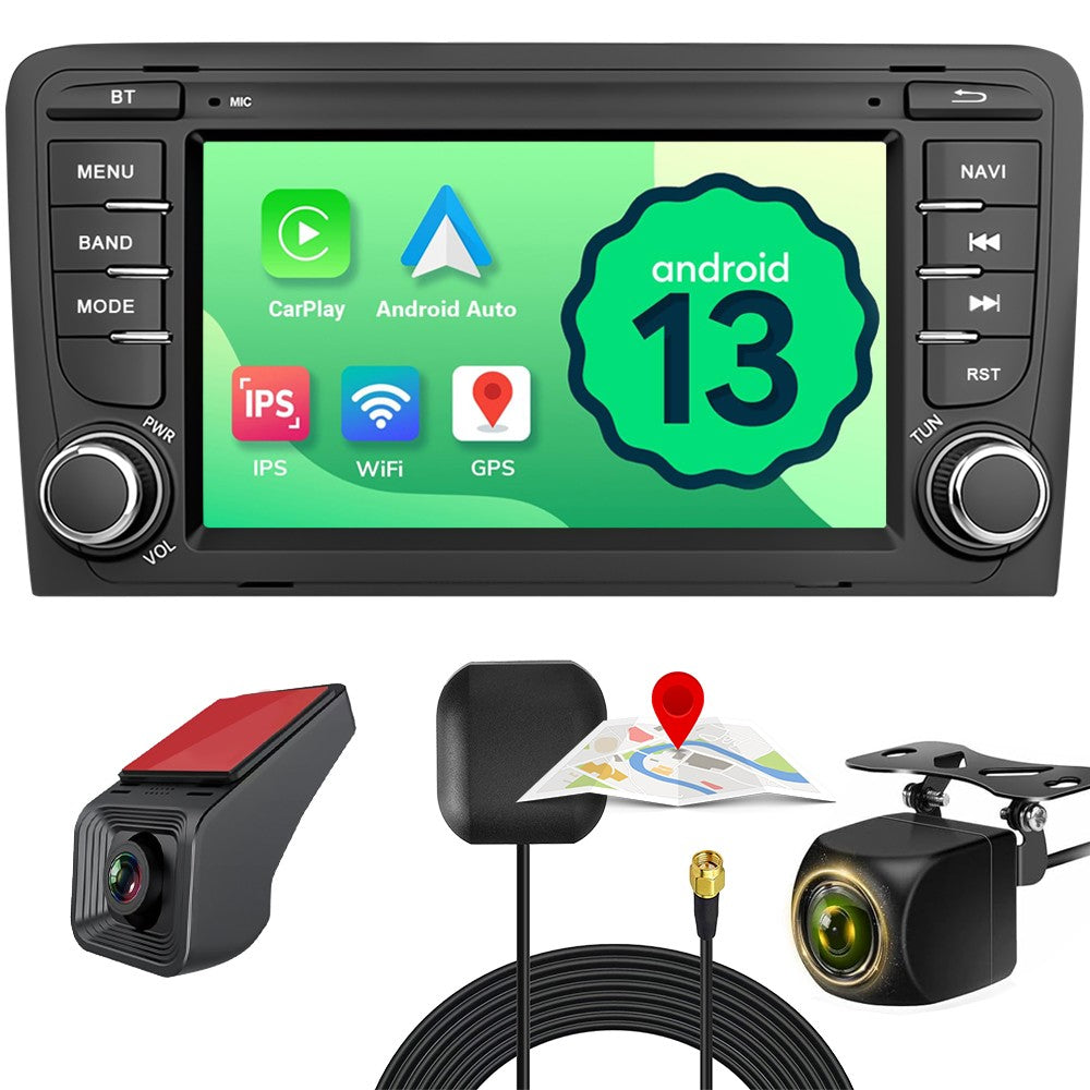 7" Android13 Car Wireless Carplay Android Auto Radio+Cam+Dvr for Audi A3 2003-12