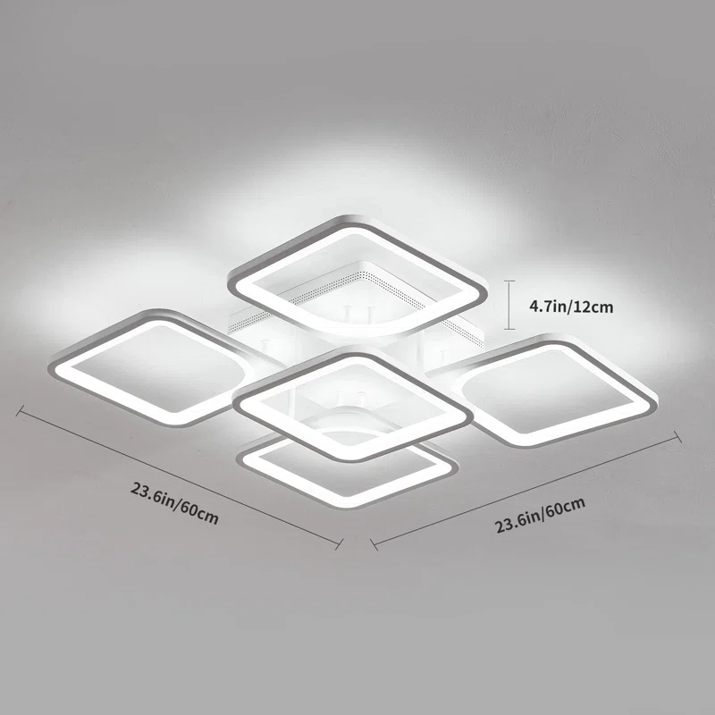 Flausch 5-Light 60Cm Modern Ceiling Light, Dimmable LED Flush Mount with Remote, Squares Acrylic Chandelier