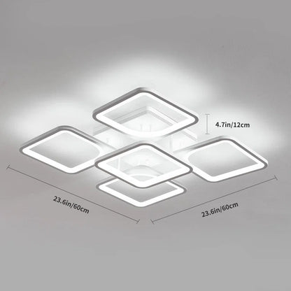 Flausch 5-Light 60Cm Modern Ceiling Light, Dimmable LED Flush Mount with Remote, Squares Acrylic Chandelier
