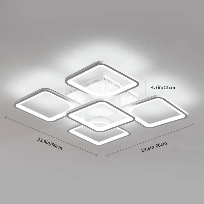 Flausch 5-Light 60Cm Modern Ceiling Light, Dimmable LED Flush Mount with Remote, Squares Acrylic Chandelier